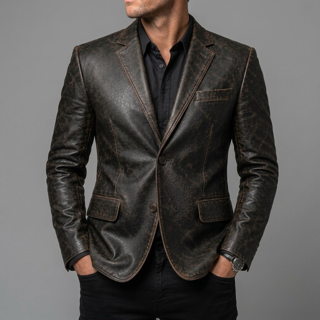 Men's Dark Brown Leather Blazer - Leather Outlet