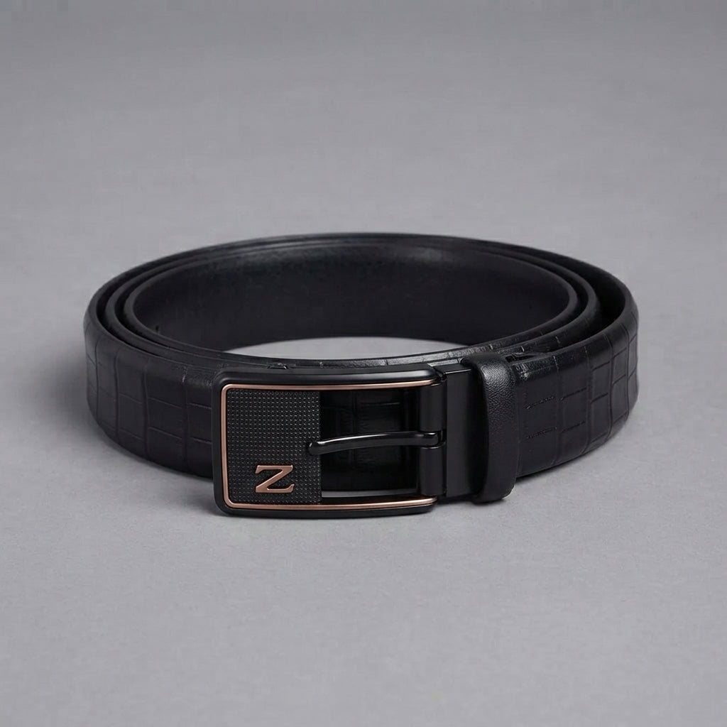 Black Leather Belt with Silver Buckle