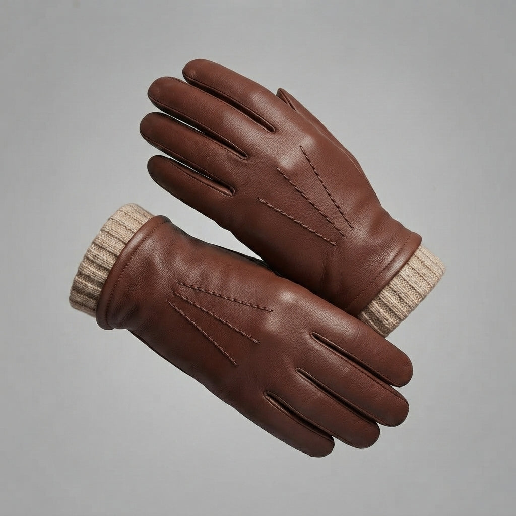 Men's Brown Lambskin Leather Gloves