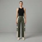 Women's White & Green Leather Pant