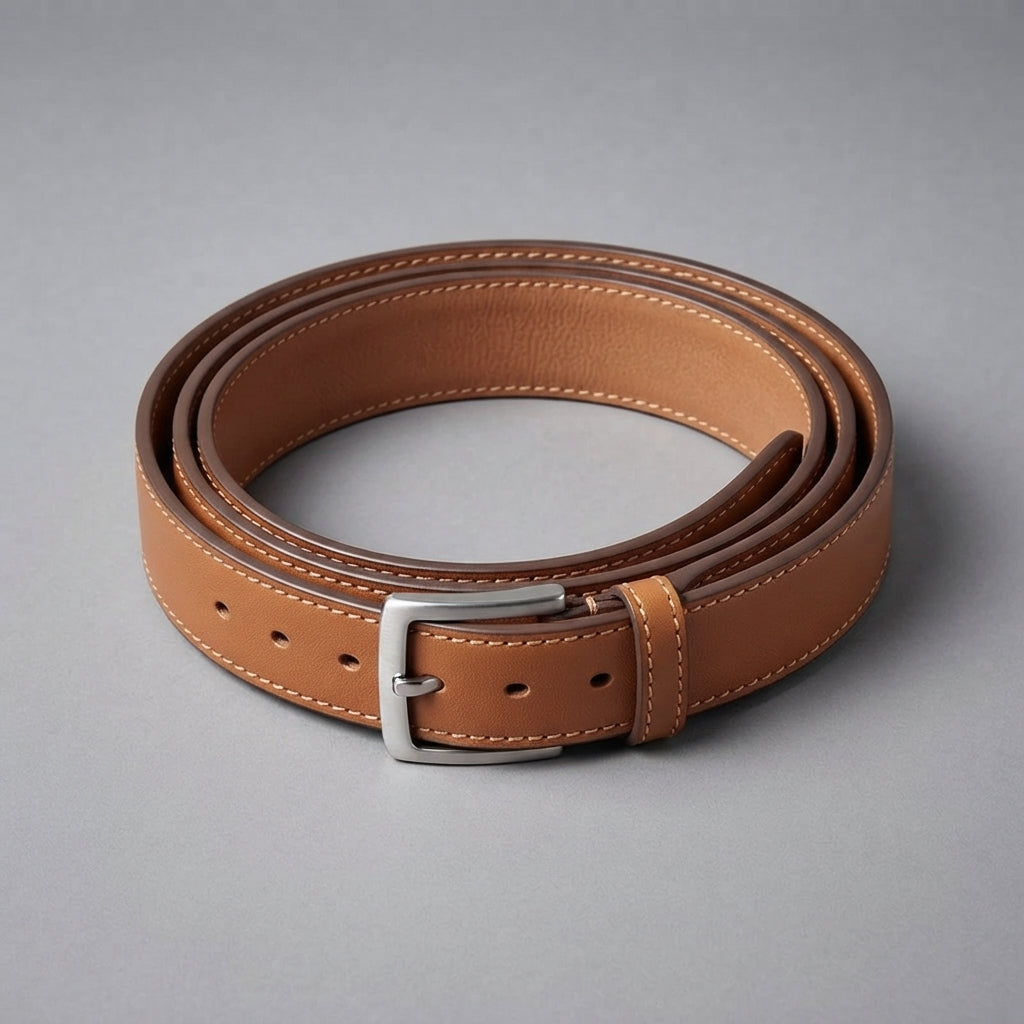 Tan Leather Belt with Silver Buckle