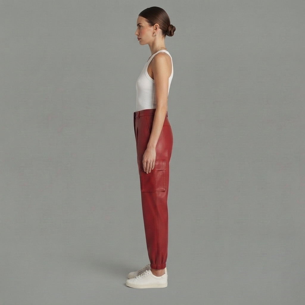 Women's Red Leather Pant