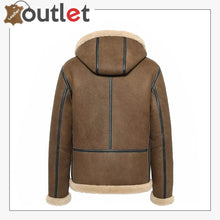 Load image into Gallery viewer, Shearling Brown Hooded Leather Jacket
