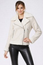 Load image into Gallery viewer, Women's Cream Suede Shearling Moto Jacket
