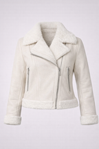 Women's Cream Suede Shearling Moto Jacket