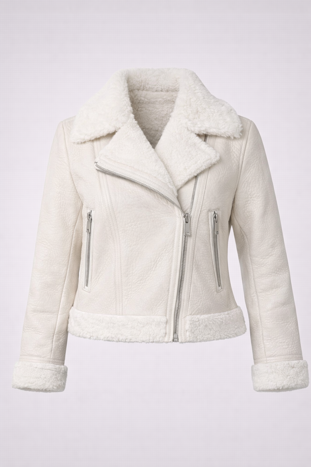 Women's Cream Suede Shearling Moto Jacket