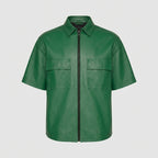Men’s Green Half Sleeve Leather Shirt – Premium Casual Leather Shirt