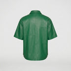 Men’s Green Half Sleeve Leather Shirt – Premium Casual Leather Shirt