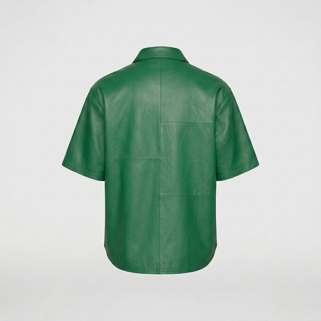 Men’s Green Half Sleeve Leather Shirt – Premium Casual Leather Shirt