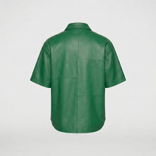 Load image into Gallery viewer, Men’s Green Half Sleeve Leather Shirt – Premium Casual Leather Shirt
