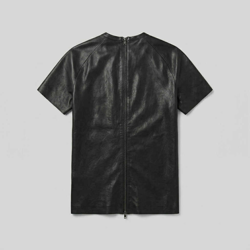 Men’s Premium Lambskin Leather T-Shirt – Luxury Slim Fit Leather Tee