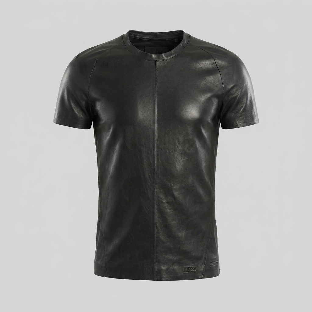 Men’s Premium Lambskin Leather T-Shirt – Luxury Slim Fit Leather Tee
