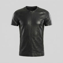 Load image into Gallery viewer, Men’s Premium Lambskin Leather T-Shirt – Luxury Slim Fit Leather Tee
