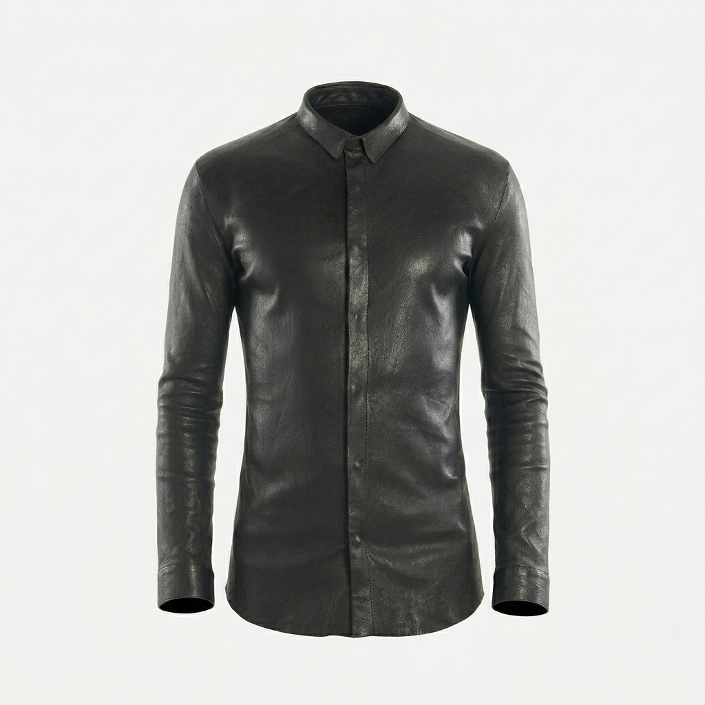 Men’s Slim Fit Black Leather Shirt – Premium Leather Shirt Jacket