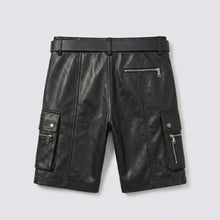 Load image into Gallery viewer, Men’s Black Leather Cargo Utility Shorts – Premium Biker Streetwear Shorts
