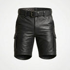 Men’s Leather Cargo Shorts – Utility Biker Streetwear Shorts