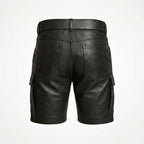 Men’s Leather Cargo Shorts – Utility Biker Streetwear Shorts
