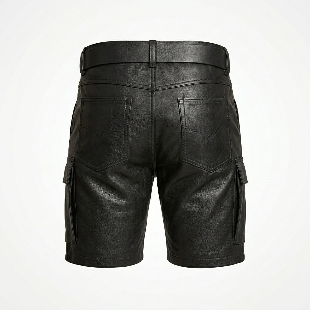 Men’s Leather Cargo Shorts – Utility Biker Streetwear Shorts