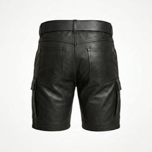 Load image into Gallery viewer, Men’s Leather Cargo Shorts – Utility Biker Streetwear Shorts
