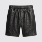Men’s Matte Black Leather Shorts with Elastic Waistband