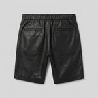 Men’s Matte Black Leather Shorts with Elastic Waistband