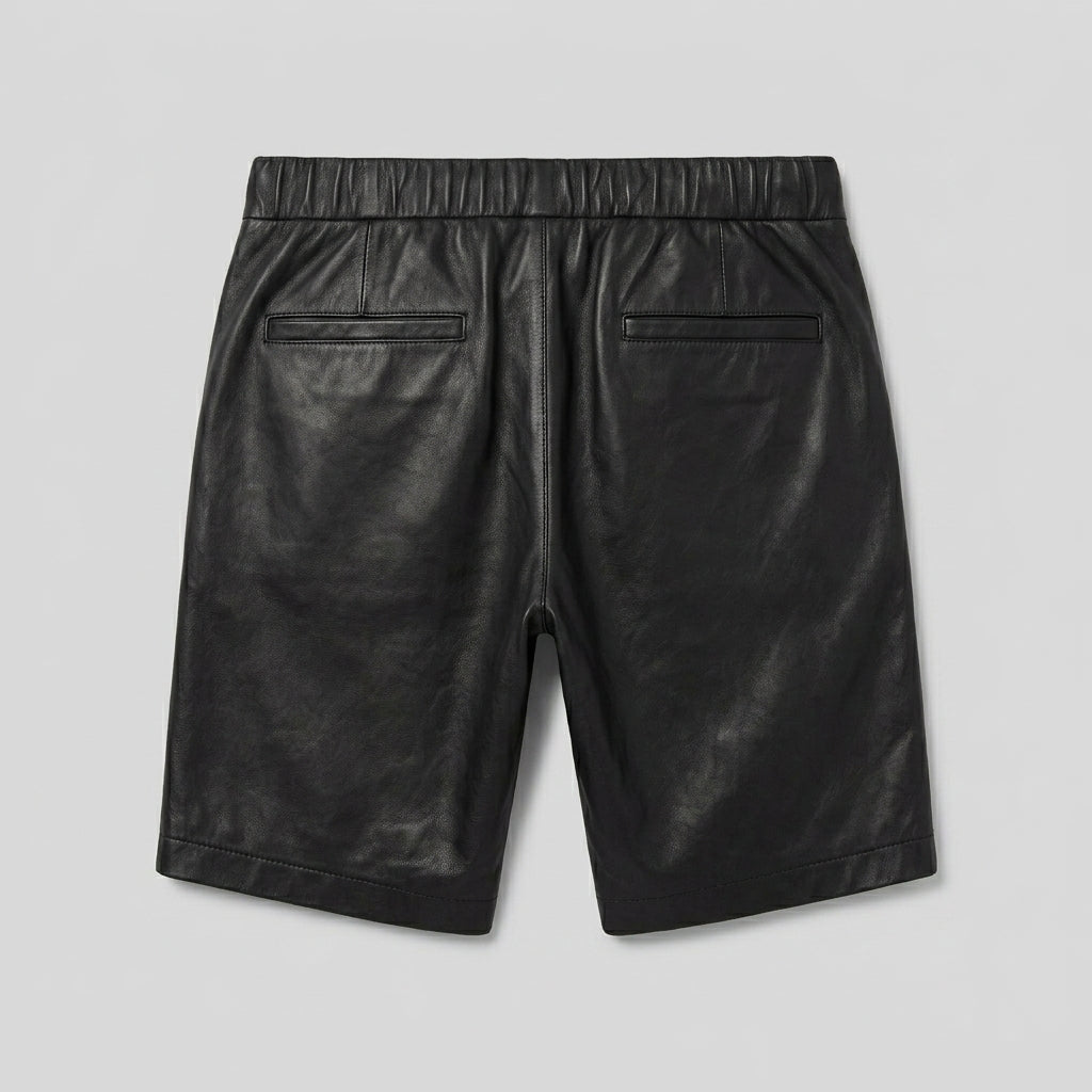 Men’s Matte Black Leather Shorts with Elastic Waistband