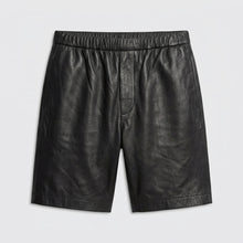 Load image into Gallery viewer, Men’s Matte Black Leather Shorts with Elastic Waistband
