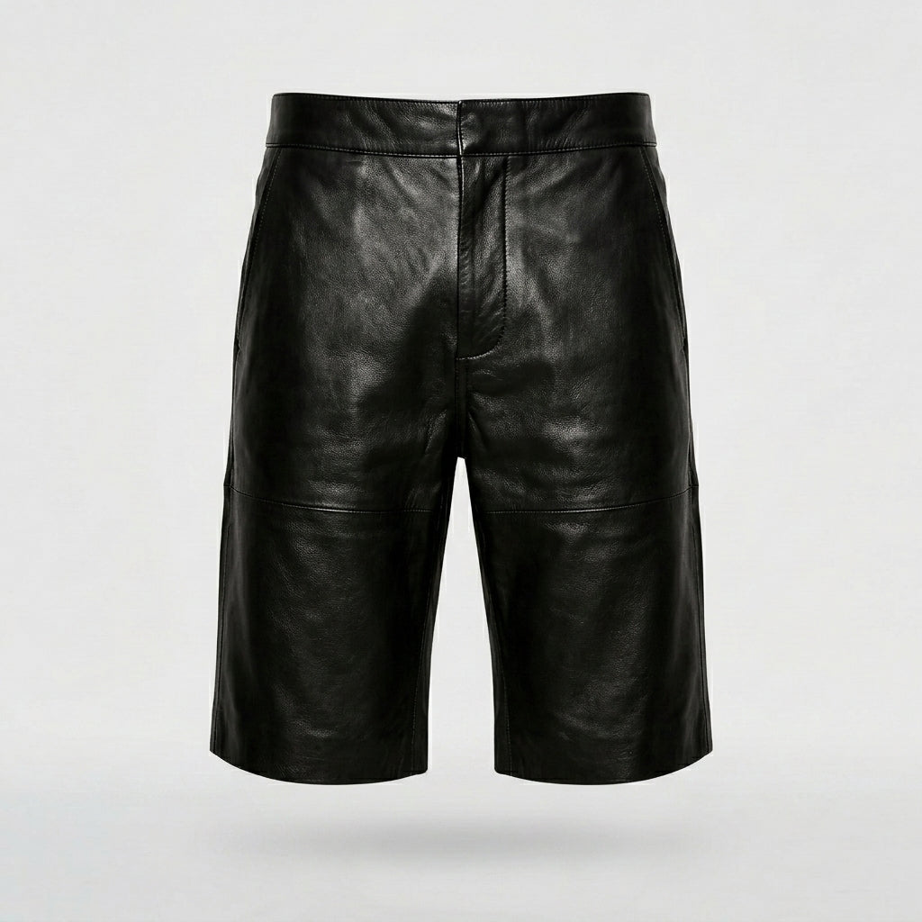 Men’s Matte Black Leather Shorts – Premium Elastic Waist Luxury Shorts