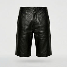 Load image into Gallery viewer, Men’s Matte Black Leather Shorts – Premium Elastic Waist Luxury Shorts
