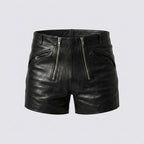 Men’s Matte Black Leather Shorts – Premium Elastic Waist Luxury Shorts