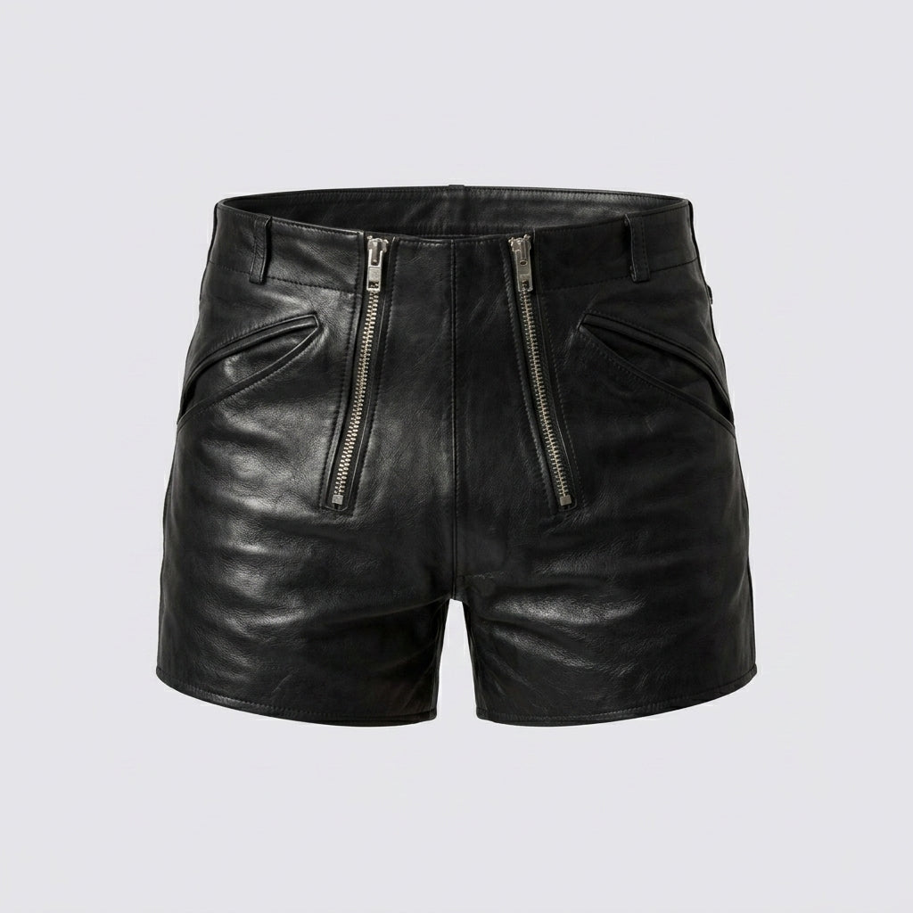 Men’s Matte Black Leather Shorts – Premium Elastic Waist Luxury Shorts