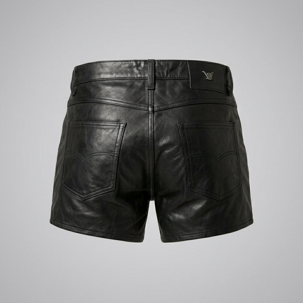 Men’s Matte Black Leather Shorts – Premium Elastic Waist Luxury Shorts