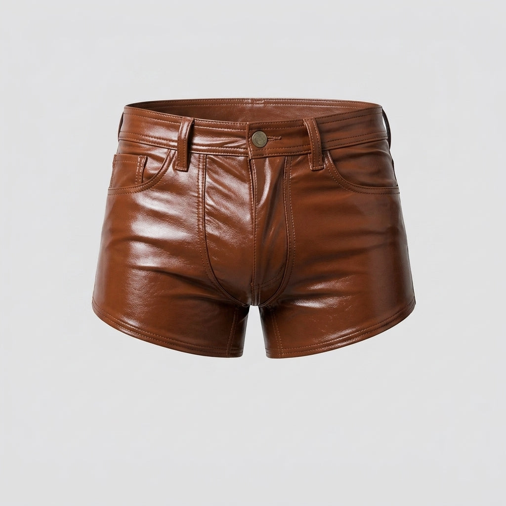 Men’s Brown Croc Embossed Leather Shorts – Premium Textured Luxury Shorts