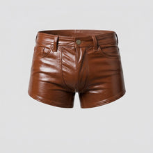 Load image into Gallery viewer, Men’s Brown Croc Embossed Leather Shorts – Premium Textured Luxury Shorts
