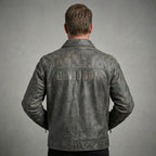 Herren Motorradjacke aus schwarzem Leder im Harley-Stil – Edition mit orange-weißen Rennstreifen