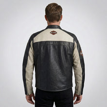 Laden Sie das Bild in den Galerie-Viewer, Herren Harley-Stil Echtlederjacke – Sternbestickte Schulter Moto
