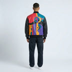Men’s Artistic Plush Leather Jacket – Picasso-Inspired Statement Edition