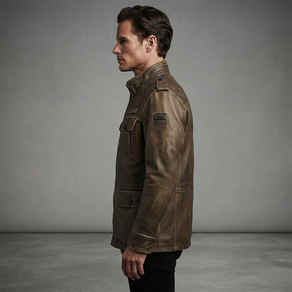 Men's Brown Leather Field Jacket