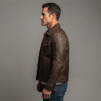 Men's Brown Washed Off Trucker Leather Jacket