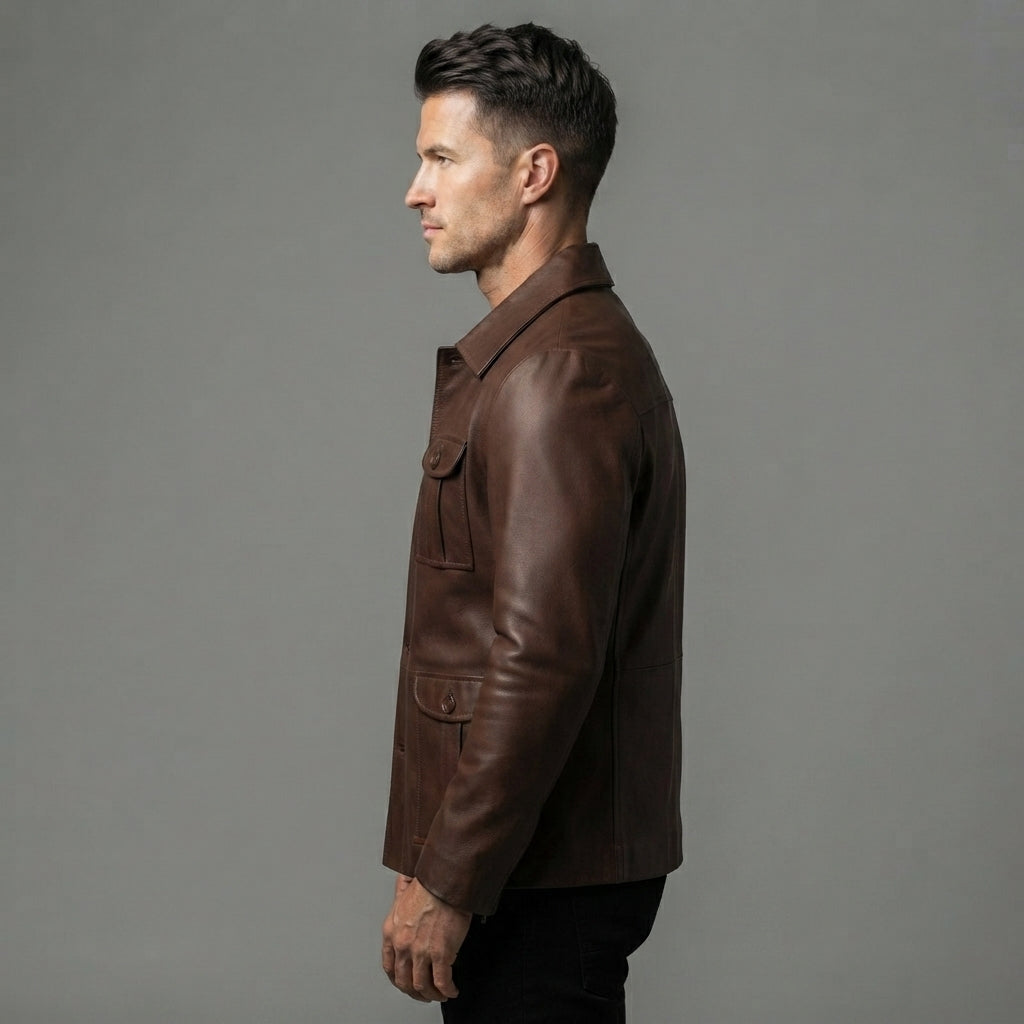 Men's Brown Leather Field Jacket
