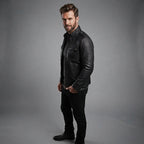 Classy Black Bomber Leather Field Jacket