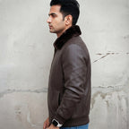 Men's Brown Leather Faux Fur Jacket