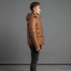 Men's Orange Down Leather Jacket