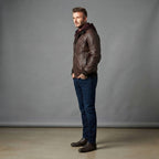 Men's Brown Leather Hooded Jacket