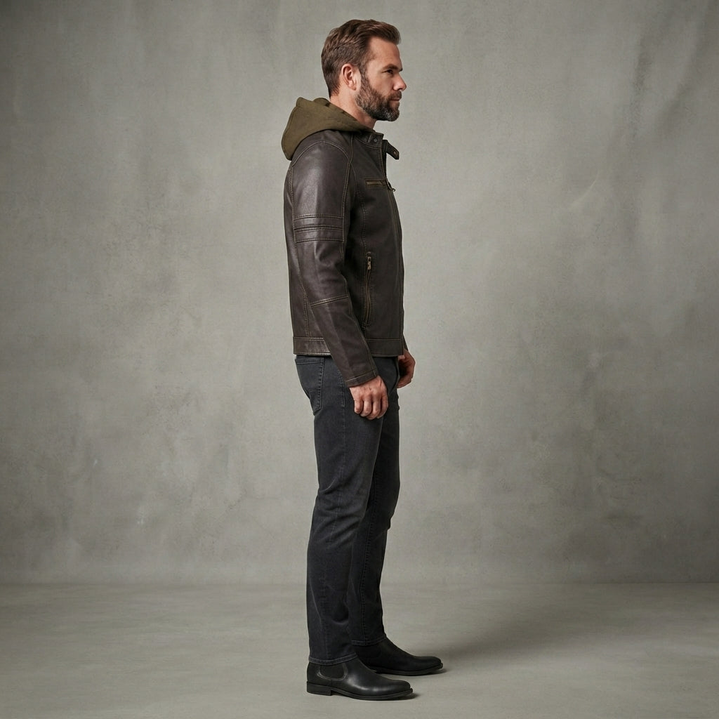 Hooded Leather Jacket For Men