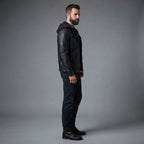 Men's Detachable Hoodie Black Biker Leather Jacket