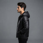 Men's Hooded Black Leather Jacket