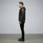 Men's Black Hooded Leather Jacket