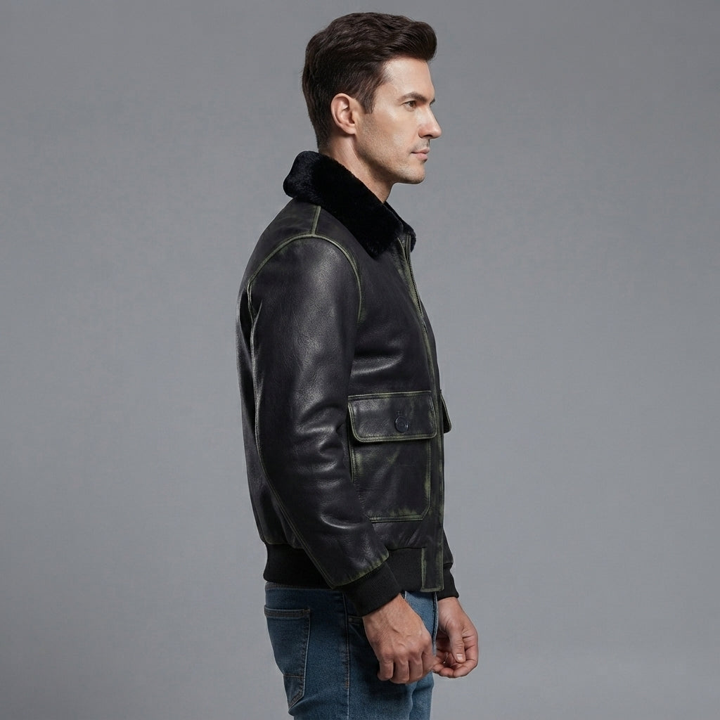 Navy G-1 Real Leather Bomber Jacket Men