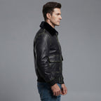 Men's Black Leather Military Jacket